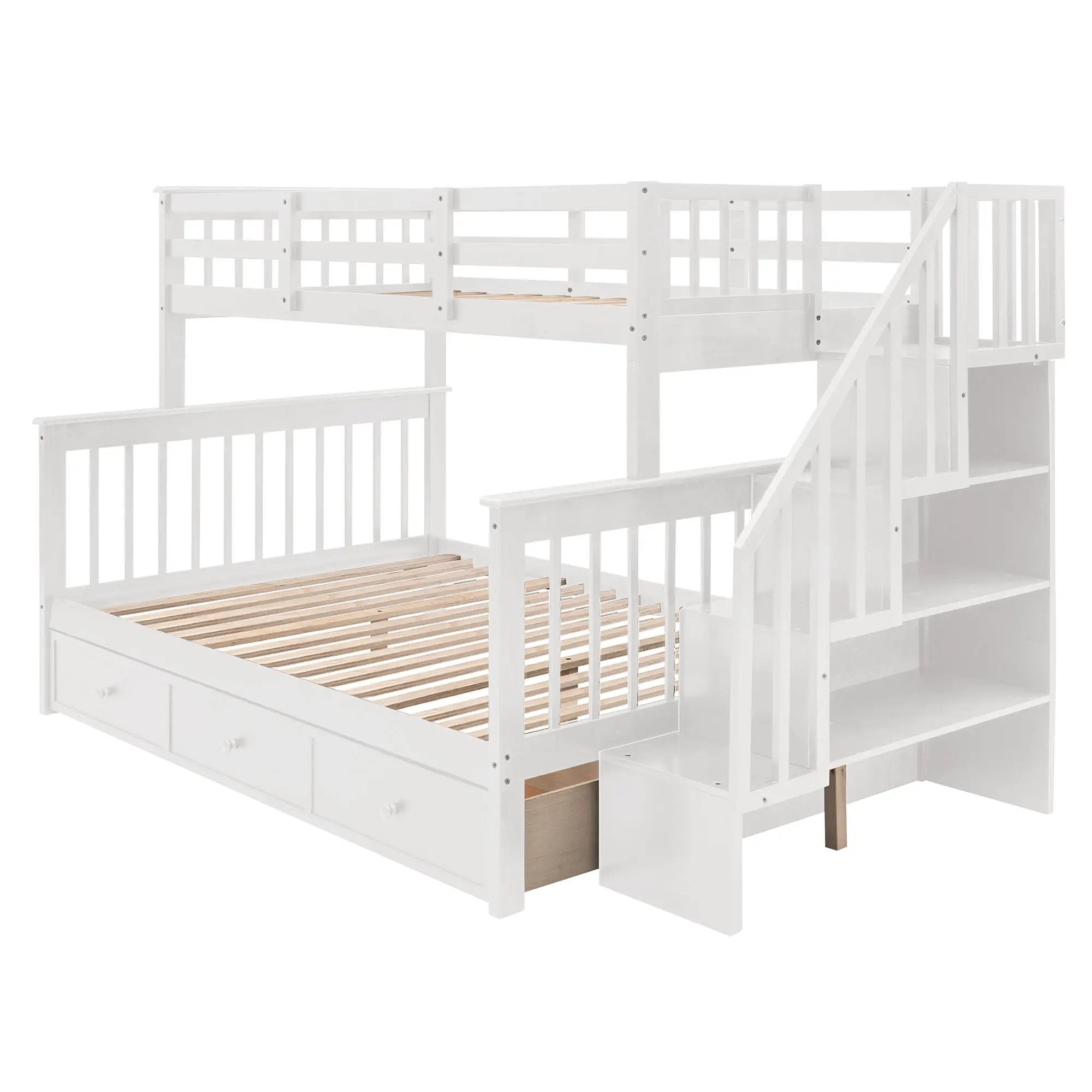Stairway Bunk Bed With Storage And Guard Rail For Bedroom by HouseOfZazla
