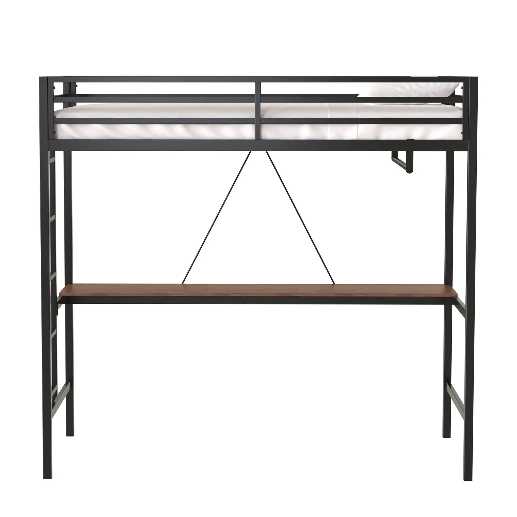 Adam - Twin Loft Bunk Bed With Cinnamon Wood Desk And Closet Rod - Black by HouseOfZazla