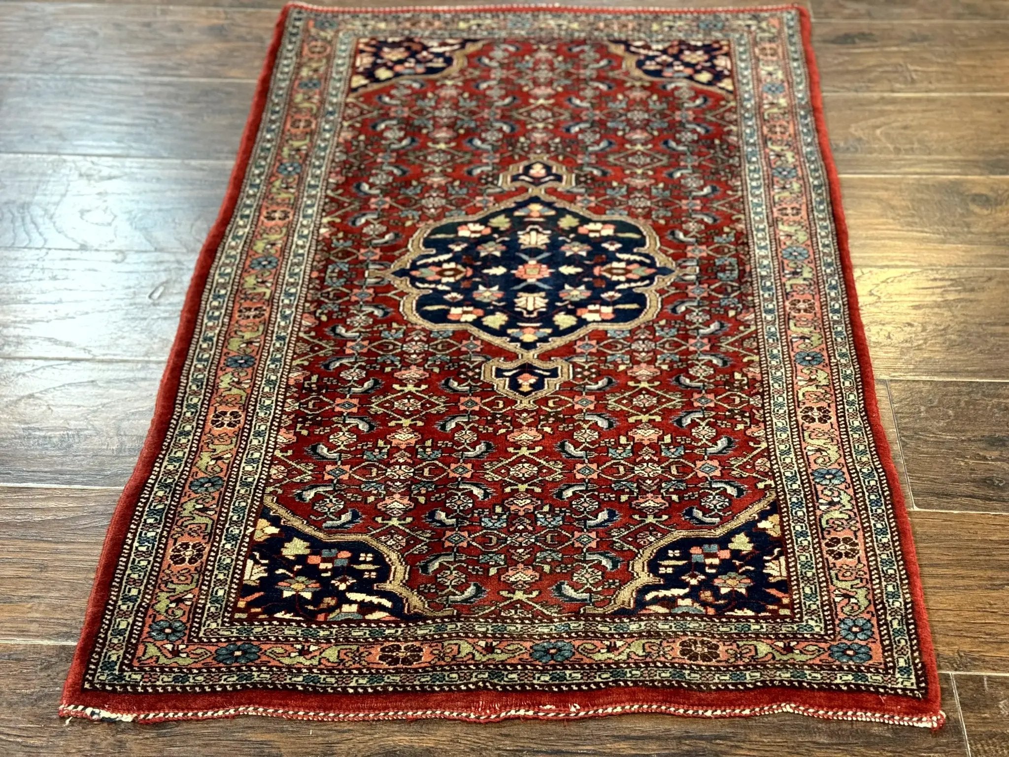Persian Bidjar Rug 2.7 x 4, Red and Navy Blue, Small Persian Area Rug, Semi Antique by Jewel Rugs