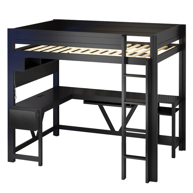 Gaming Loft Bed With Desk, Storage Shelves, LED And Charging Station