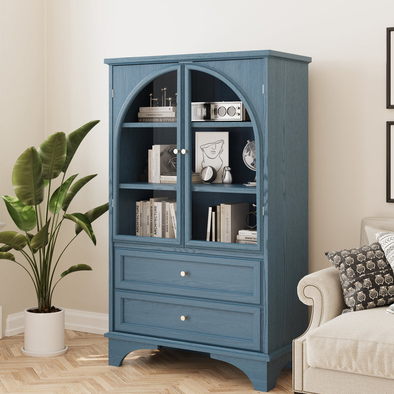 52.17"H Glass Door Display Case Storage Cabinet with 2 Drawers and Adjustable Shelf by HouseOfZazla
