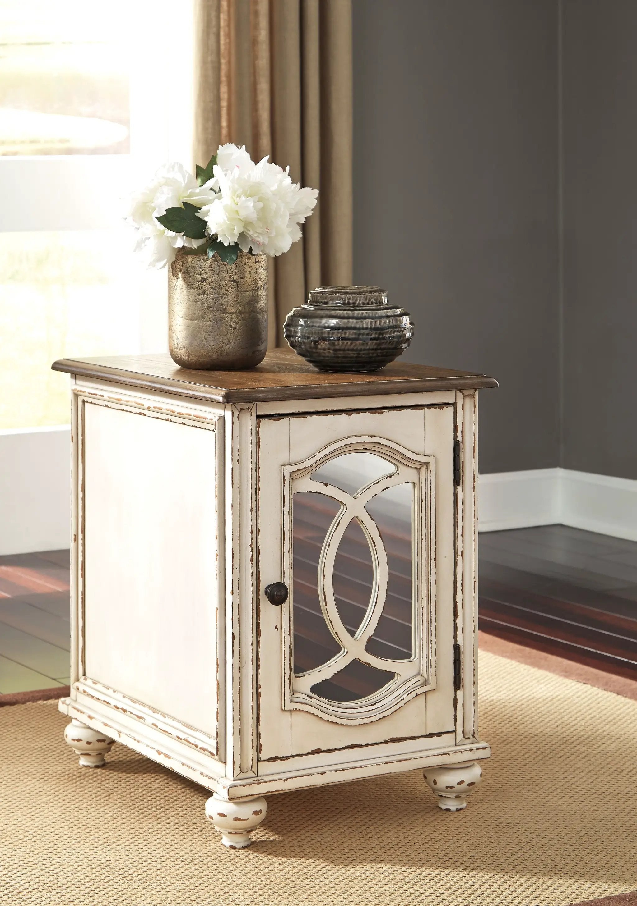 Realyn - Chair Side End Table - Insert Mirror - White / Brown by Unique Piece Furniture