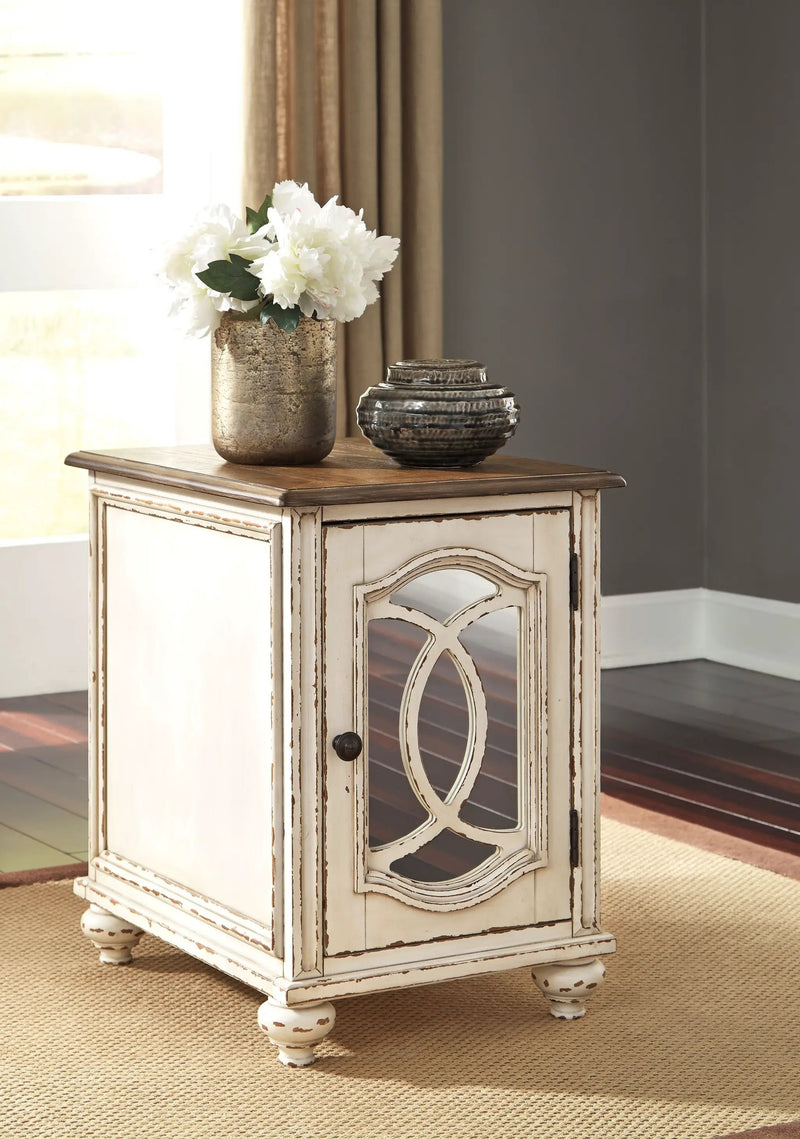 Realyn - Chair Side End Table - Insert Mirror - White / Brown by Unique Piece Furniture