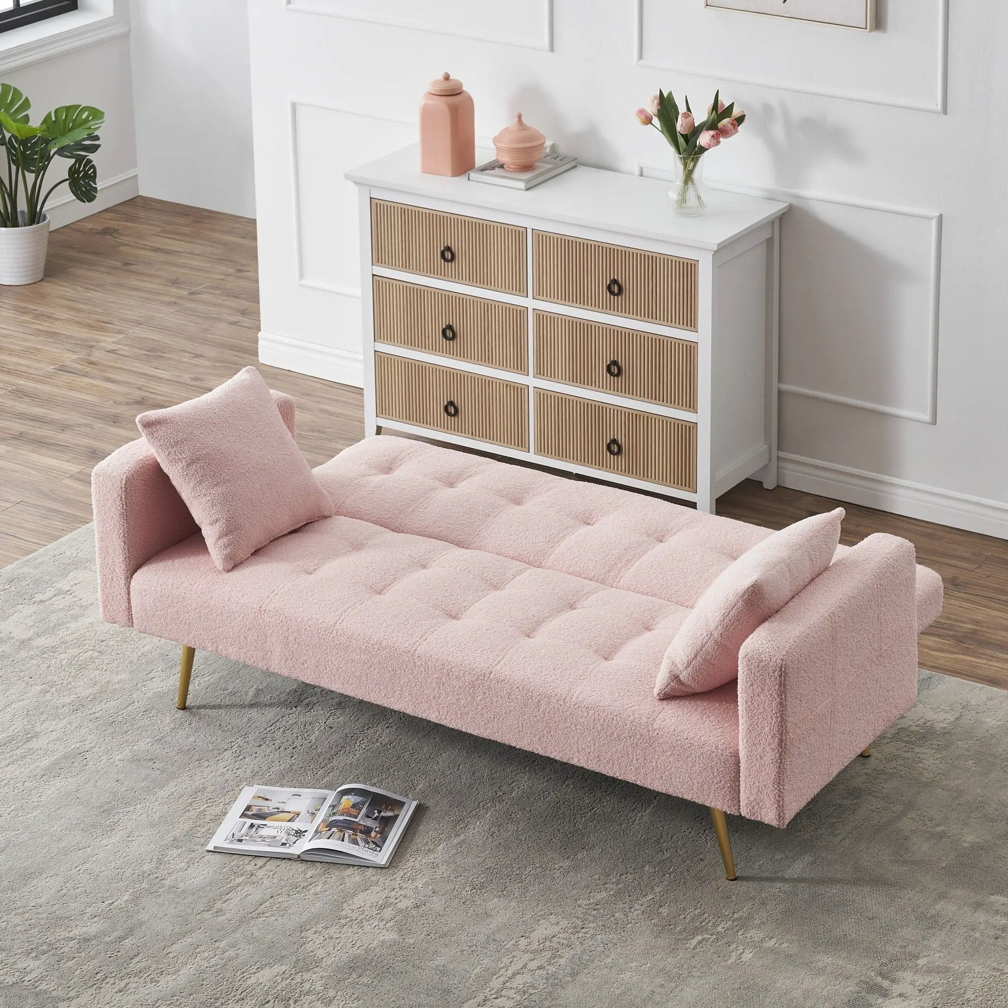 Teddy Fleece Sofa Bed With Luxurious Throw Pillows by Unique Piece Furniture