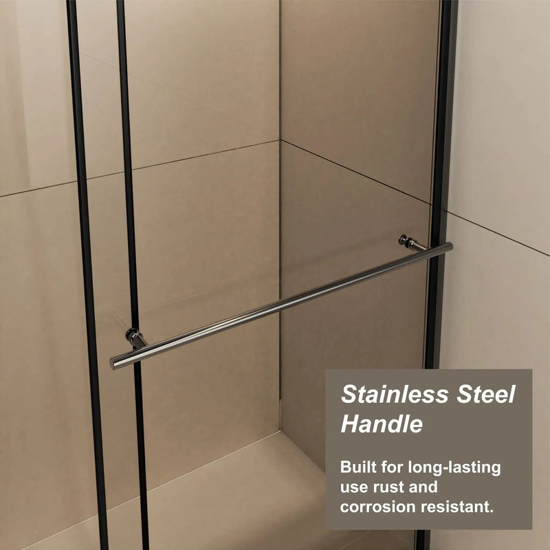 Glass Shower Door, Shower Sliding Door Walk In Shower Screen Dual Usage, 1 / 4" Thick Glass Panel With Stainless Steel Handle, Supporting Bar - Black by HouseOfZazla