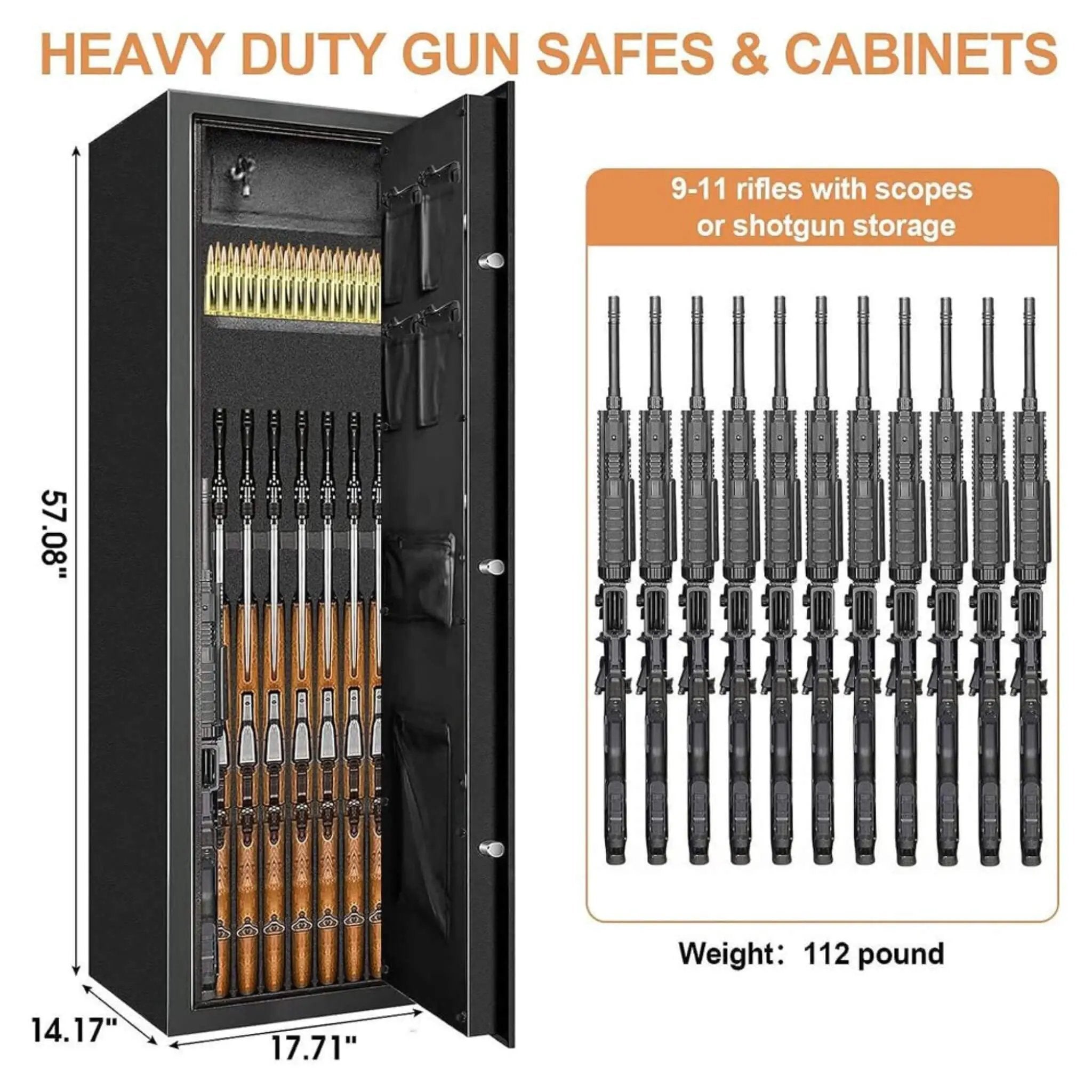 Heavy-Duty 57-Inch Anti-Theft Fireproof Biometric Gun Rifle Pistol Safe For Home, 11-12 Guns (SAK53816) by SAKSBY WHOLESALE