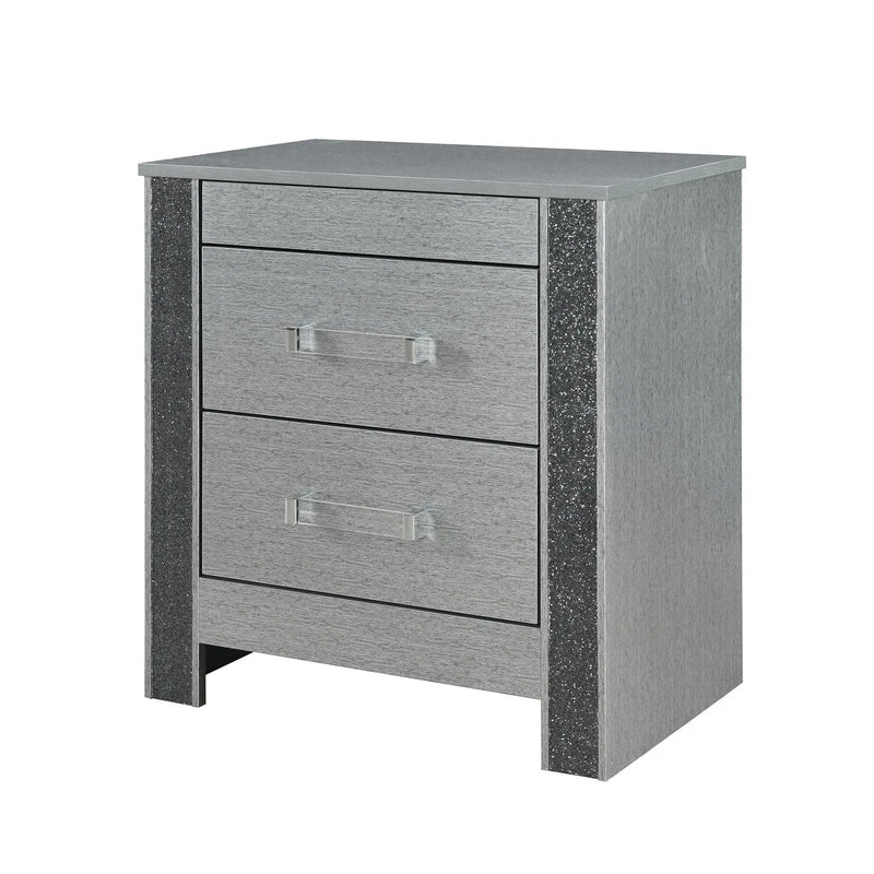 Lorenzo - Nightstand With Hidden Compartment And Handles - Silver by Unique Piece Furniture