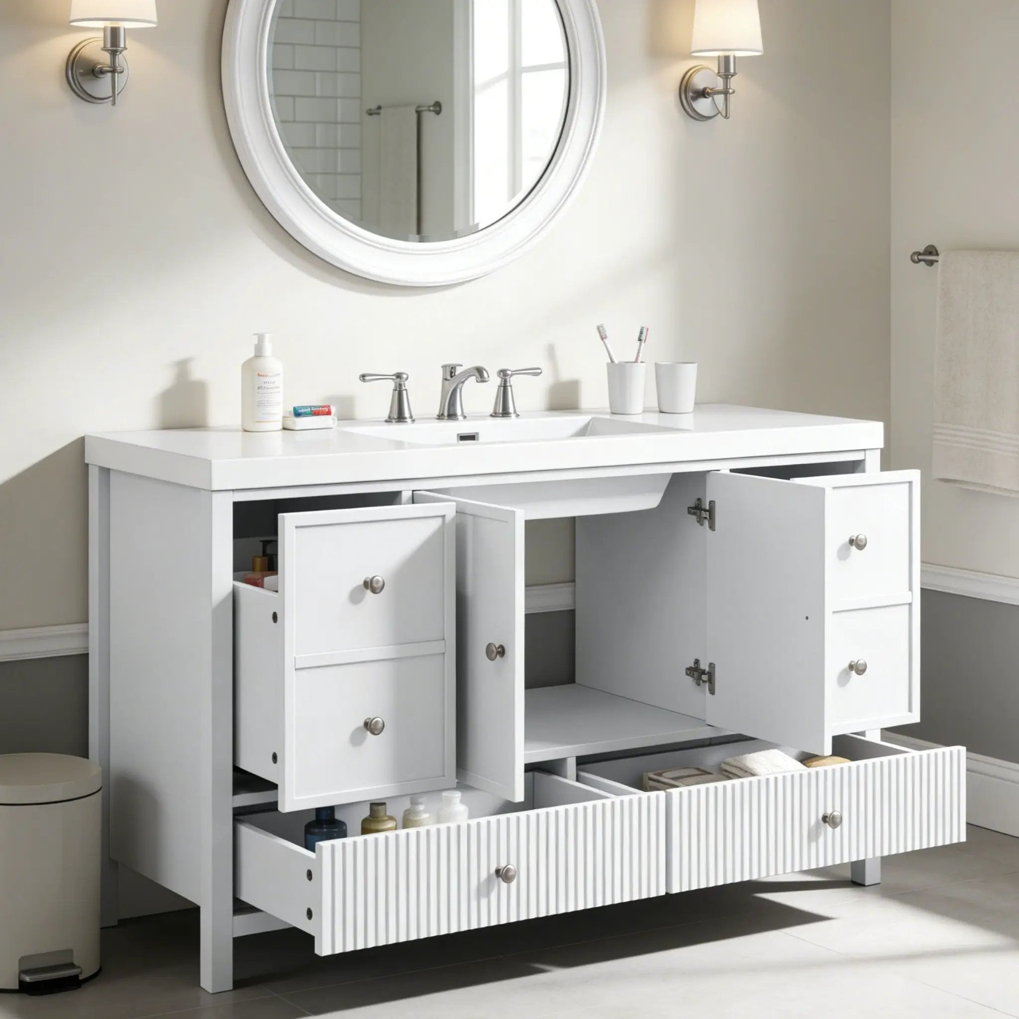 Bathroom Vanity With Separate Sink, Soft Close Doors And 4 Drawers by HouseOfZazla