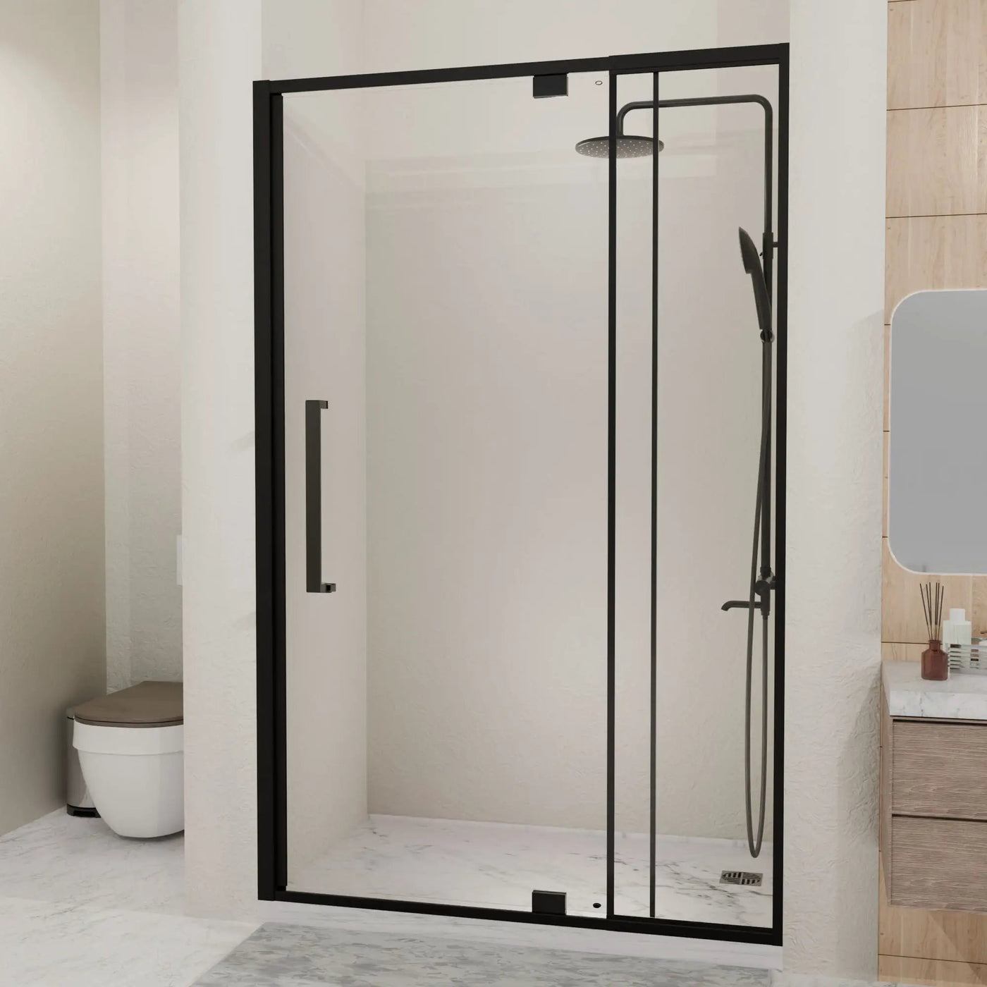 Semi Frameless Pivot Hinged Shower Door, Reversible Design by HouseOfZazla