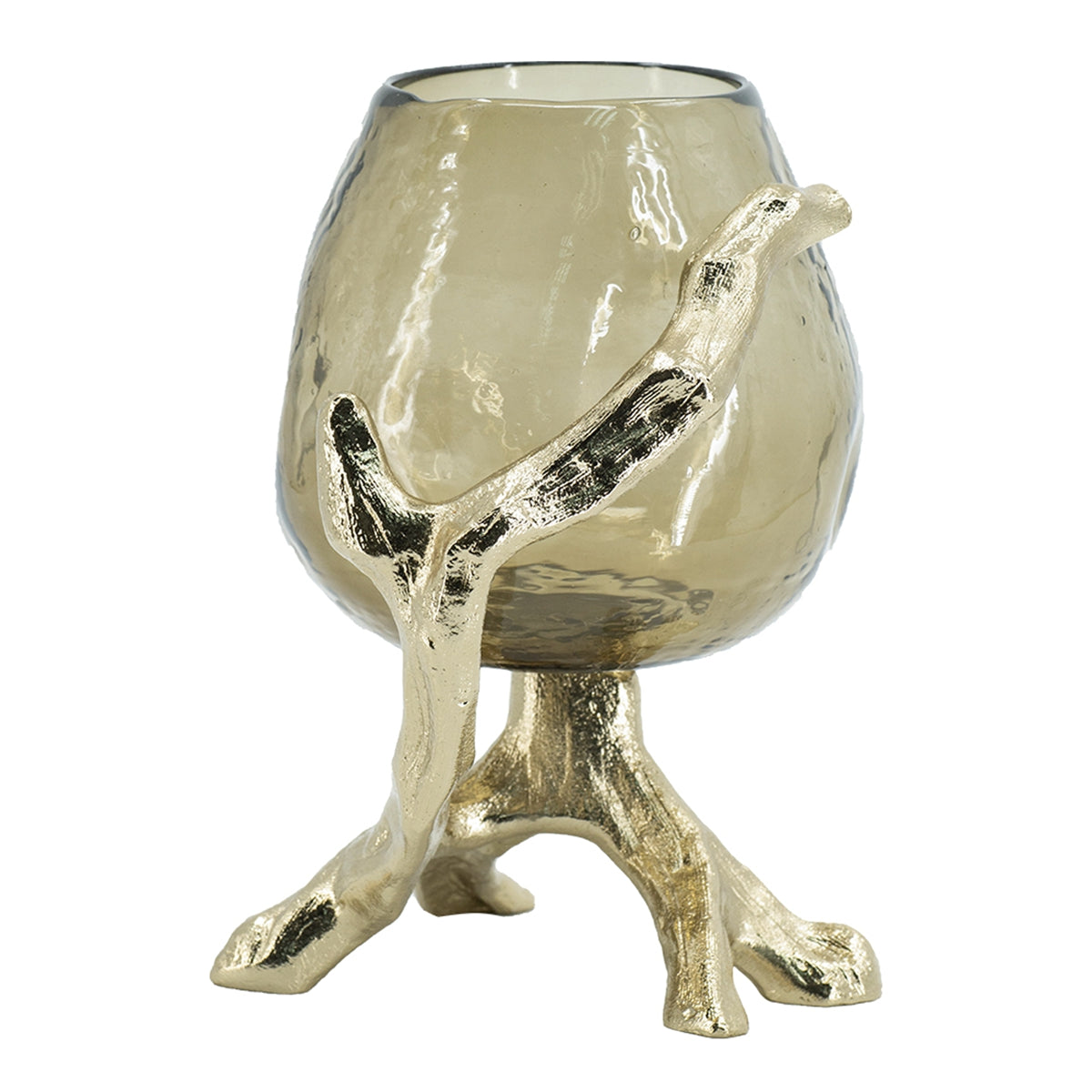 Olive Glass Candle Holder with Gold Metal Legs by HouseOfZazla