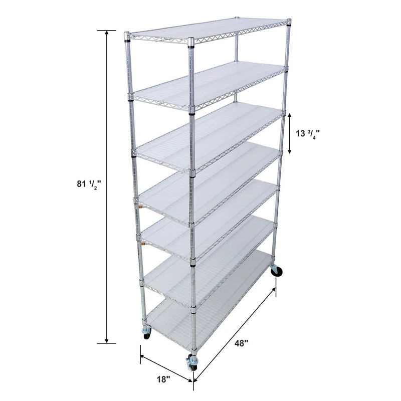 7 Tier Metal Shelf Wire Shelving Unit, 2450Lbs Heavy Duty Adjustable Storage Rack With Wheels & Shelf Liners For Closet Kitchen Garage Basement Commercial Shelving by HouseOfZazla