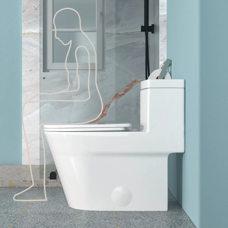 1 Piece Toilet For Bathroom, Dual Flush 1.24 / 1.43 Gpf, Soft Closing Seat - White by HouseOfZazla