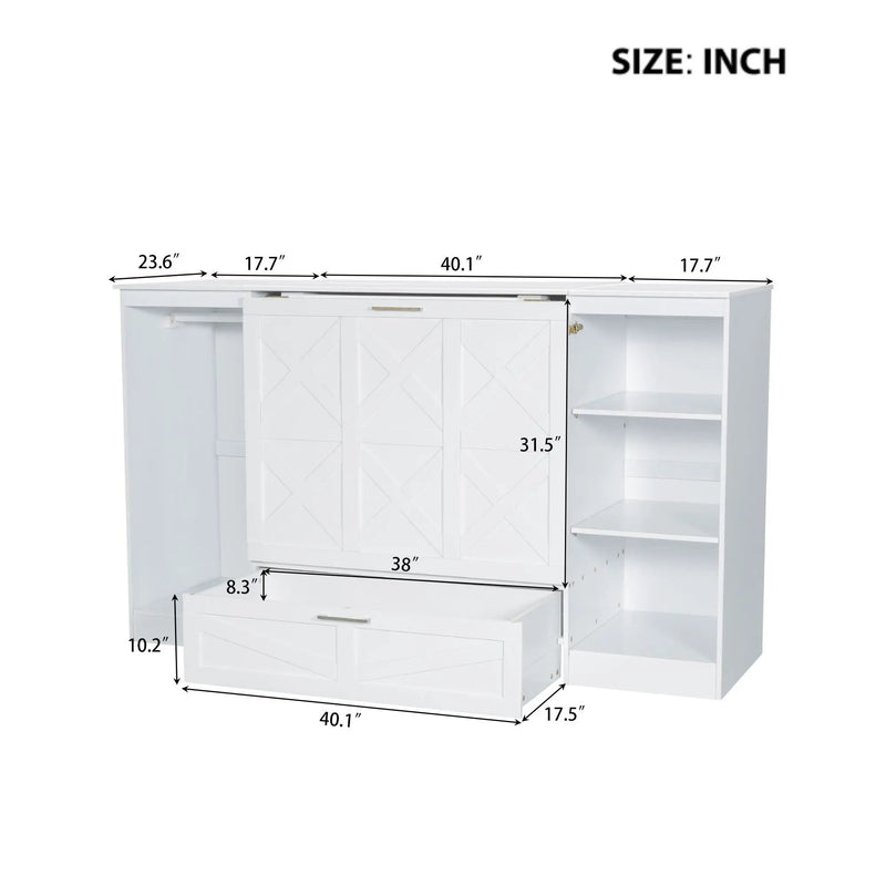 Twin Size Murphy Bed With Bedside Shelves And Wardrobe - White by Unique Piece Furniture