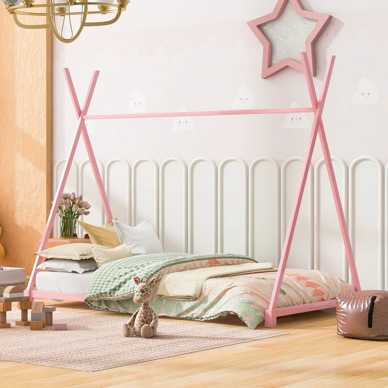 Metal House Platform Bed With Triangle Structure, Low Profile Design by Unique Piece Furniture