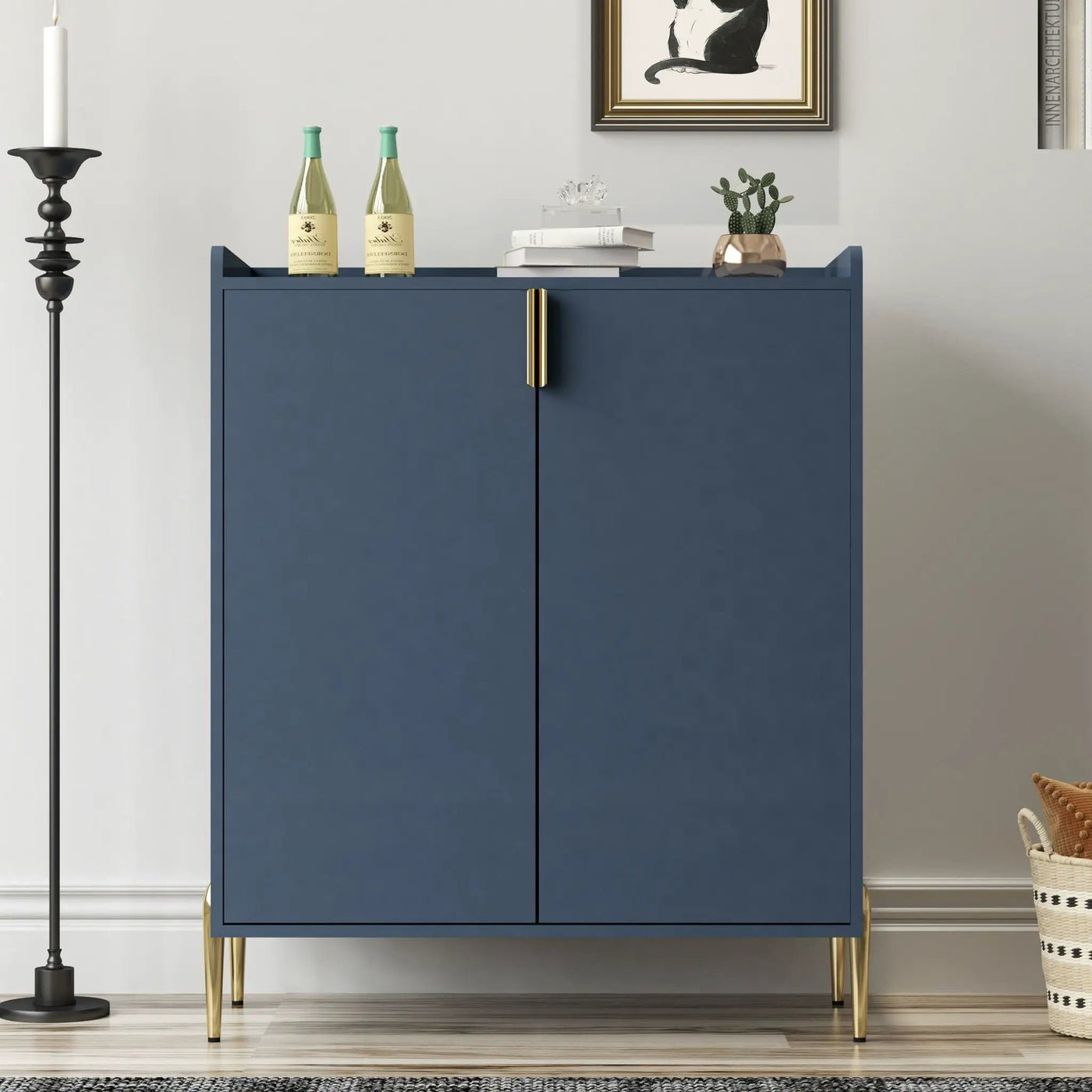 Wine Bar Cabinet With Adjustable Shelf, 2 Door Sideboard With Soft-Closing Hinges And Feet by HouseOfZazla
