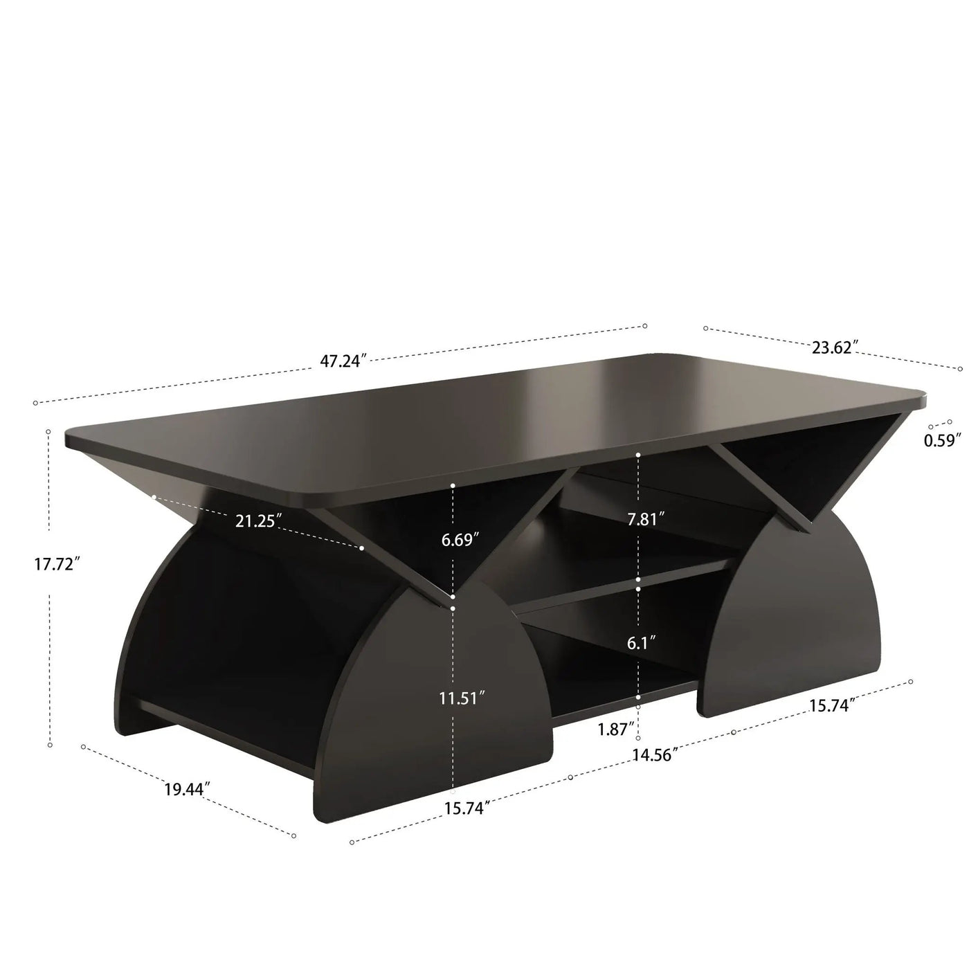 Geometric Engineered Coffee Table with Rounded Corners and Open Shelves by HouseOfZazla