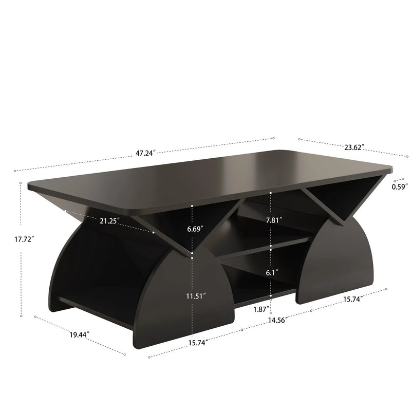 Geometric Engineered Coffee Table with Rounded Corners and Open Shelves by HouseOfZazla