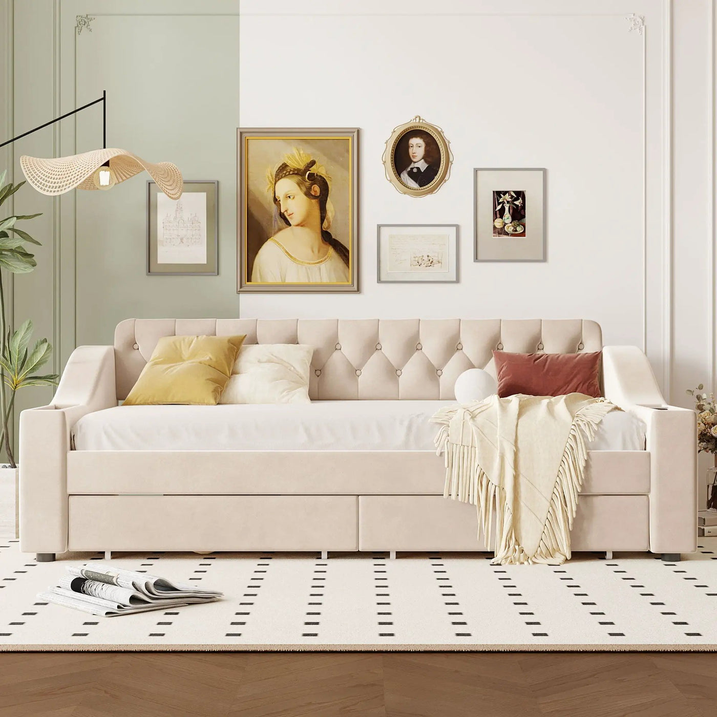 Upholstered Daybed With Storage Armrests And USB Port by HouseOfZazla