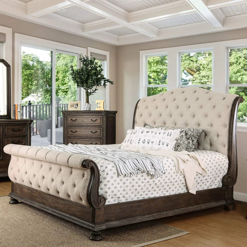 Sleigh Bed With Button Tufted Fabric Headboard And Footboard by Unique Piece Furniture