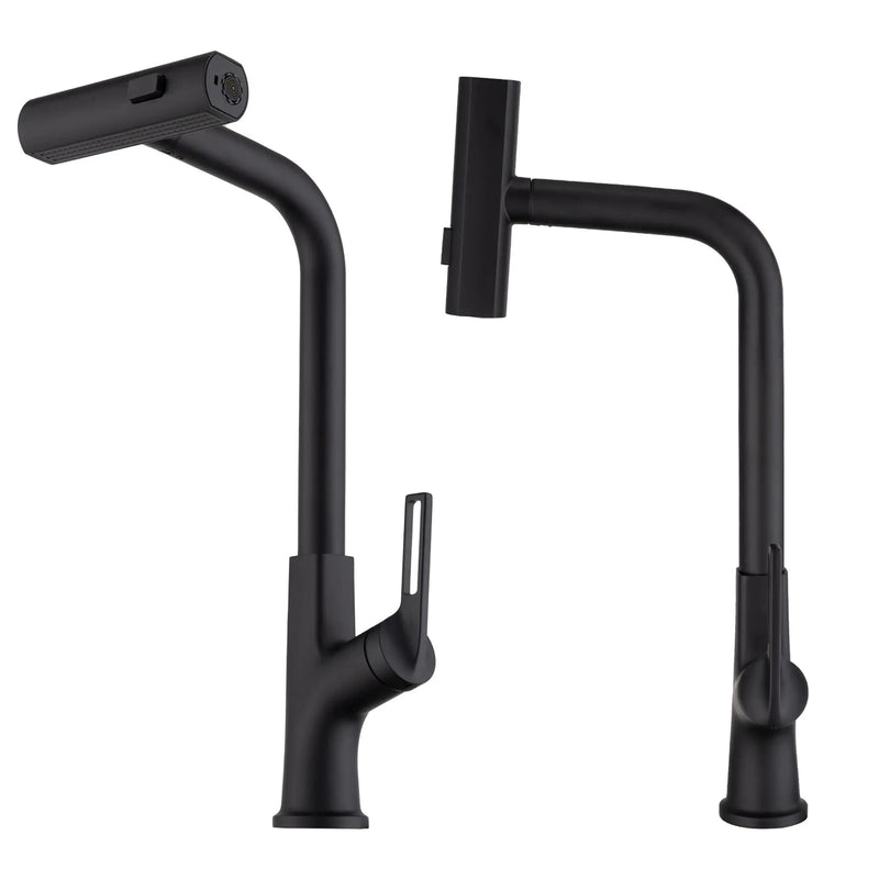 Kitchen Waterfall Faucet With Pull Down Sprayer, Single Handle, 360 Degree Rotating by HouseOfZazla