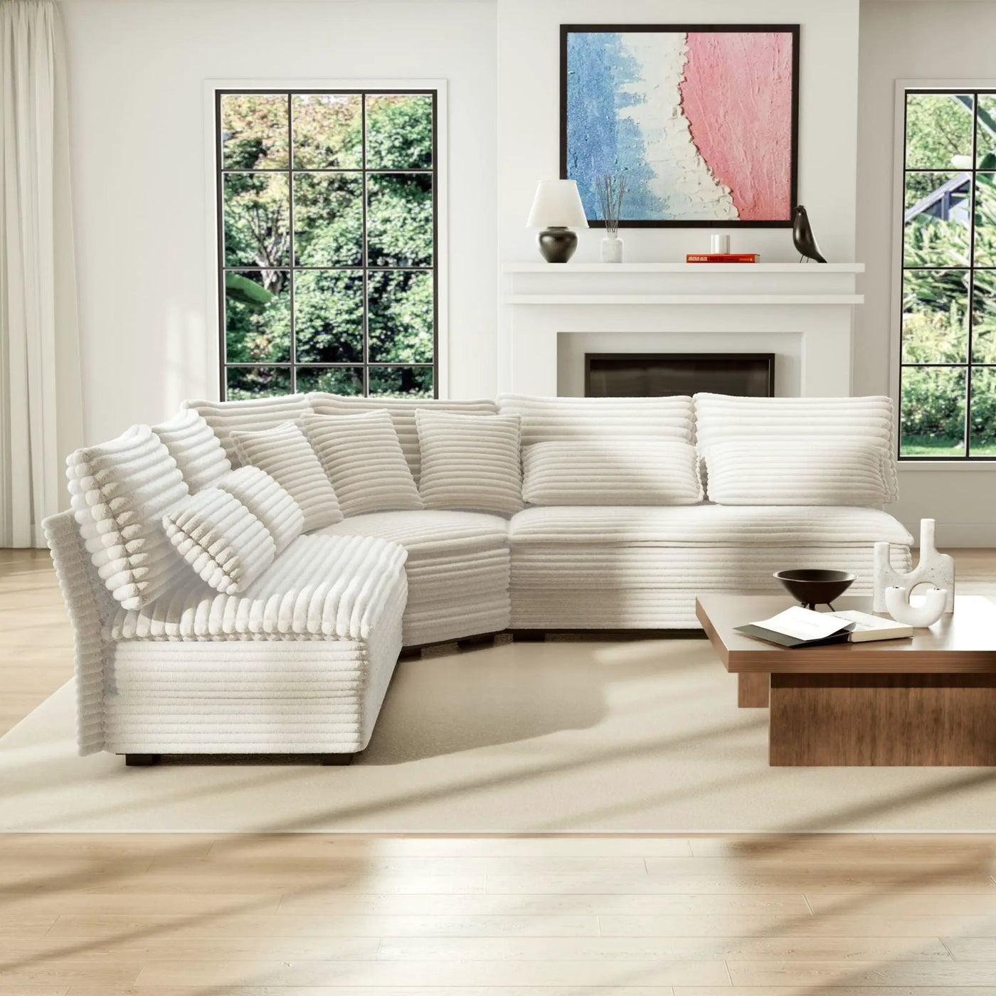 5 Seater L Shaped Sectional Sofa With Curved Corner, 7 Pillows by Unique Piece Furniture
