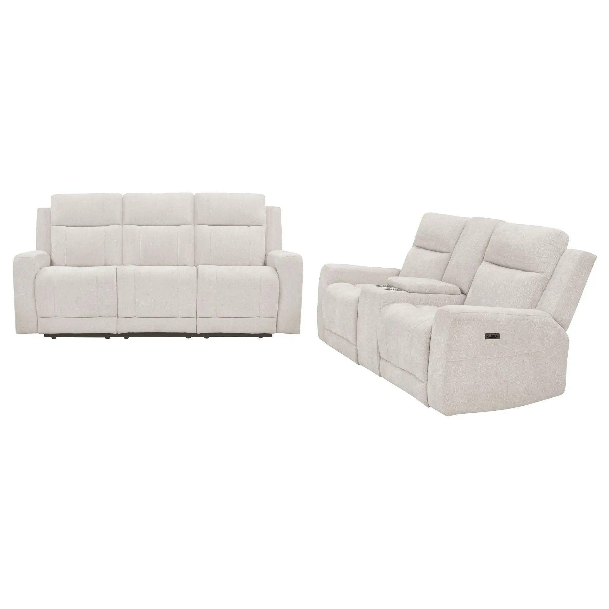 Kennett 2-piece Chenille Power Reclining Sofa Set Ivory by Unique Piece Furniture