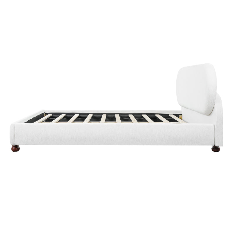 Cream-colored Boucle Upholstered Bed with Rubber Wood Foot, Queen by HouseOfZazla