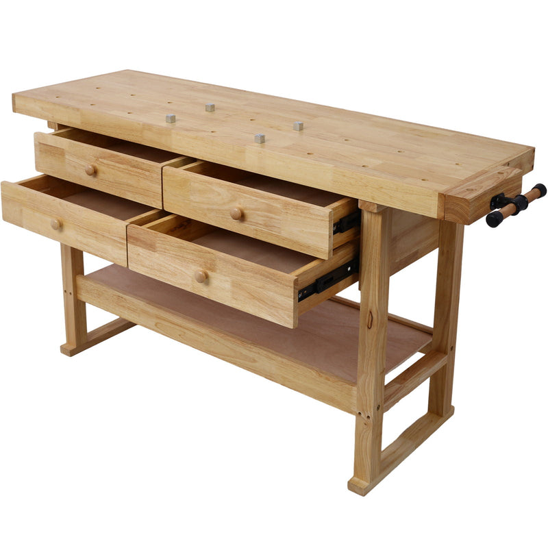 Workbench With 4 Drawers Wooden Workbench For Garage Workshop And Home - Natural by HouseOfZazla