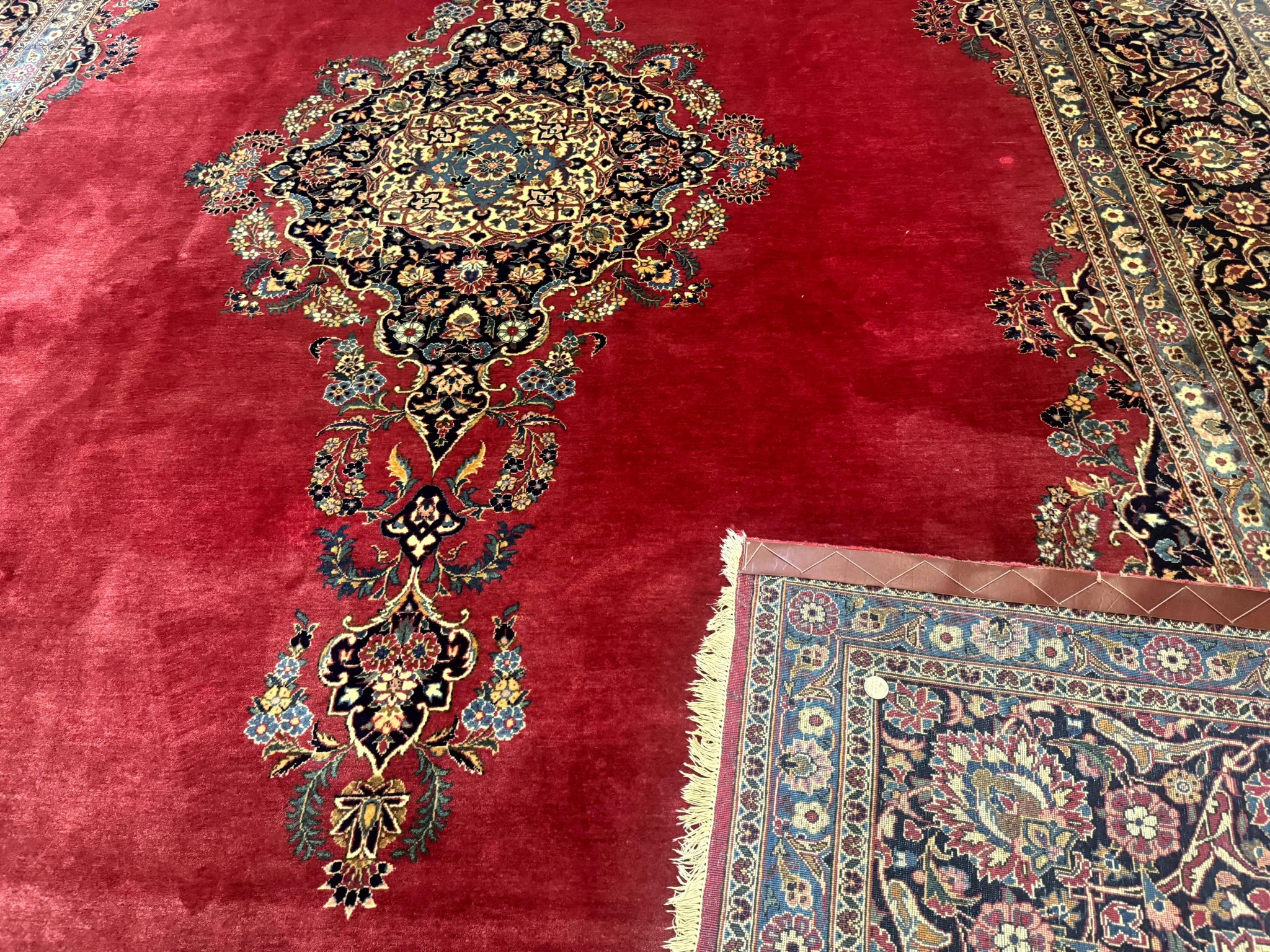 Persian Kashan Rug 9x12, Traditional, Semi Open Field, Red, Signed By Master Weaver, Antique Rug by Jewel Rugs