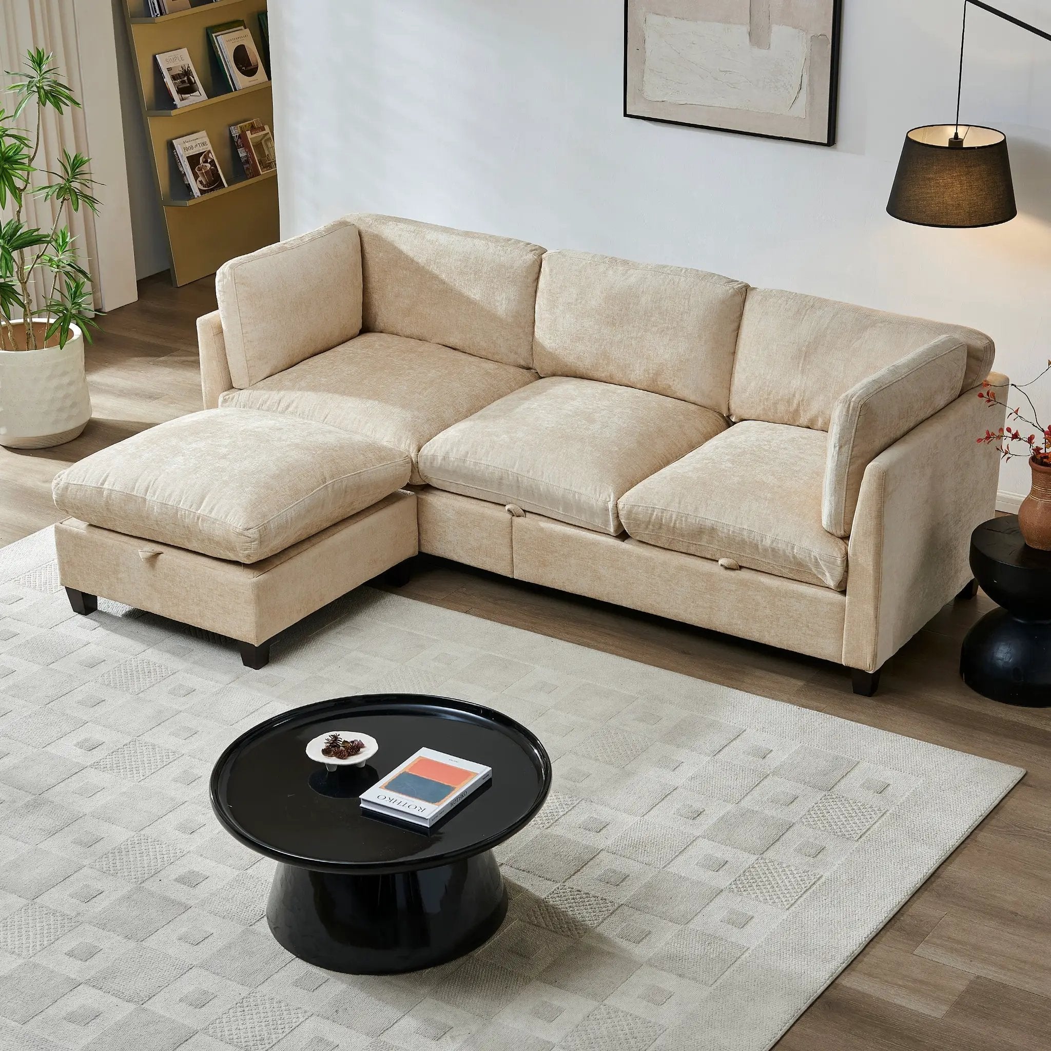 96.5" L Shape Sectional Couch with Ottoman by HouseOfZazla
