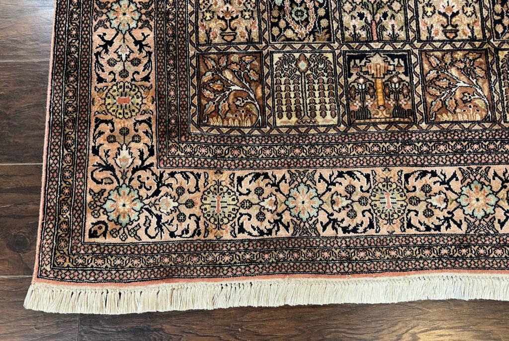 Indian Kashmiri Silk Rug 4x6, Panel Design, Multicolor, Fine by Jewel Rugs