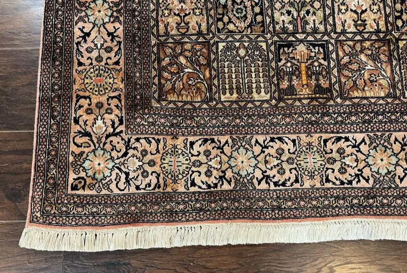Indian Kashmiri Silk Rug 4x6, Panel Design, Multicolor, Fine by Jewel Rugs
