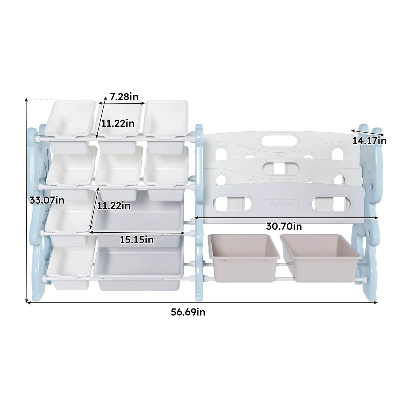 Kids Toy Storage Organizer With 2 Tier Bookshelf, Toy Storage With 12 Bins by Unique Piece Furniture