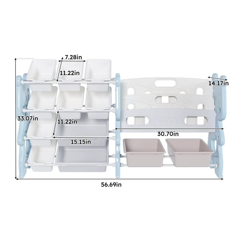 Kids Toy Storage Organizer With 2 Tier Bookshelf, Toy Storage With 12 Bins by Unique Piece Furniture