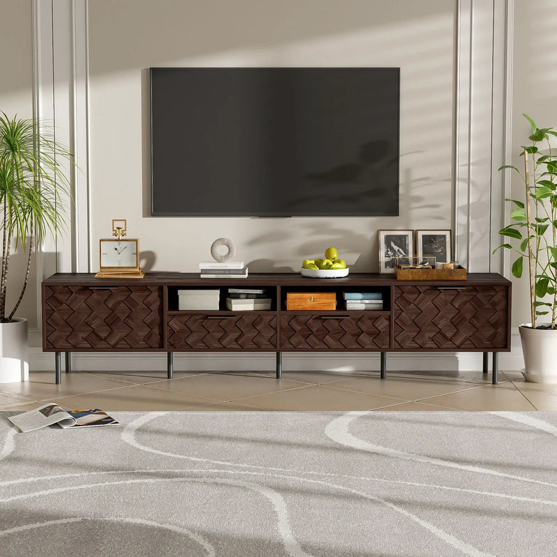 TV Stand For TVs Up To 85" With Closed Storage, Soft Closing Hinges, Living Room Entertainment Center - Walnut by Unique Piece Furniture