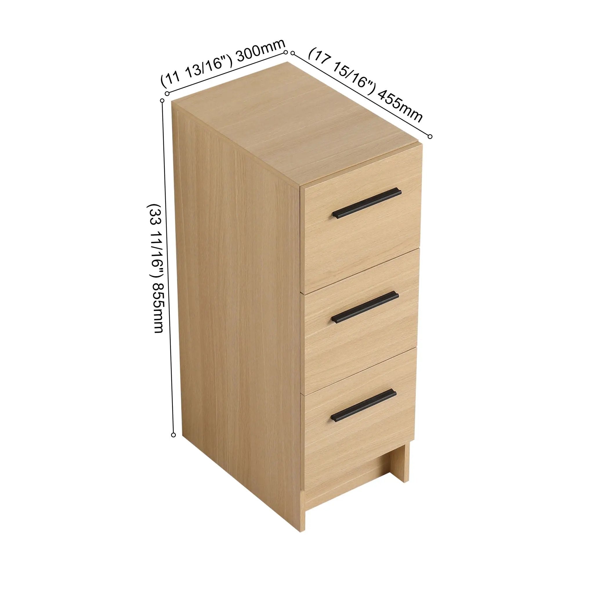 Slim Freestanding Bathroom Storage Cabinet, 3 Drawers - Light Oak by Unique Piece Furniture