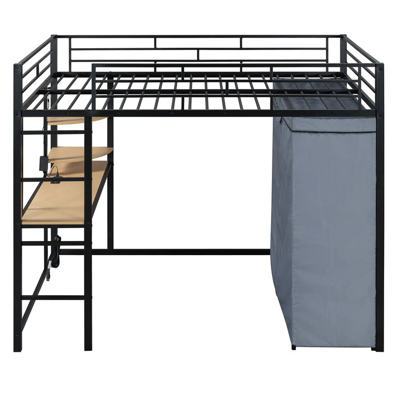 Loft Bed With Desk, Shelves, Power Outlet, LED Light And Wardrobe by HouseOfZazla