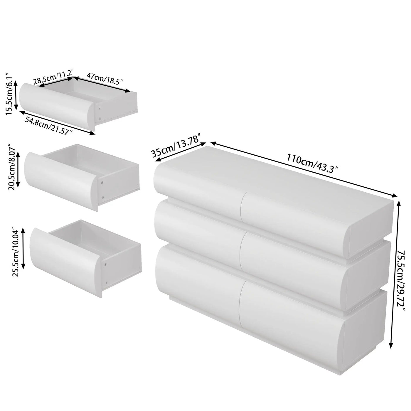 Minimalist Modern 6 Drawer Dresser, Handle Free Design With Wide Storage by Unique Piece Furniture