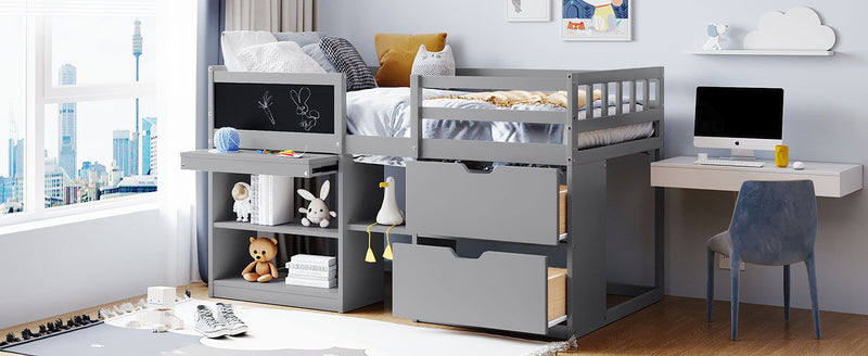 Low Loft Bed With Rolling Desk, Shelf And Drawers by HouseOfZazla