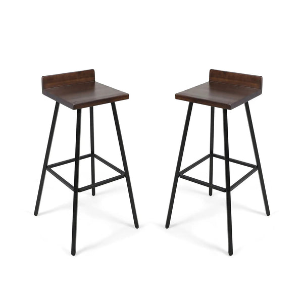 Outdoor Bar Stool With Low Backrests And Wood Seats (Set of 2)