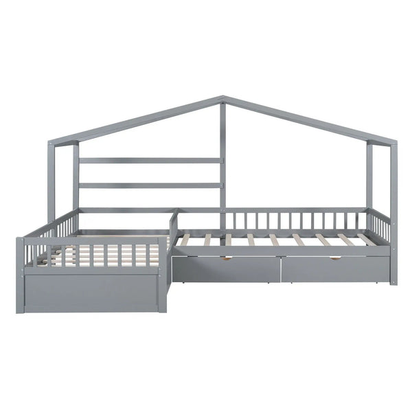 L Shape Platform Bed With 3 Storage Drawers