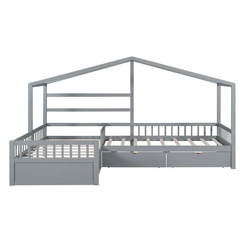 L Shape Platform Bed With 3 Storage Drawers by Unique Piece Furniture