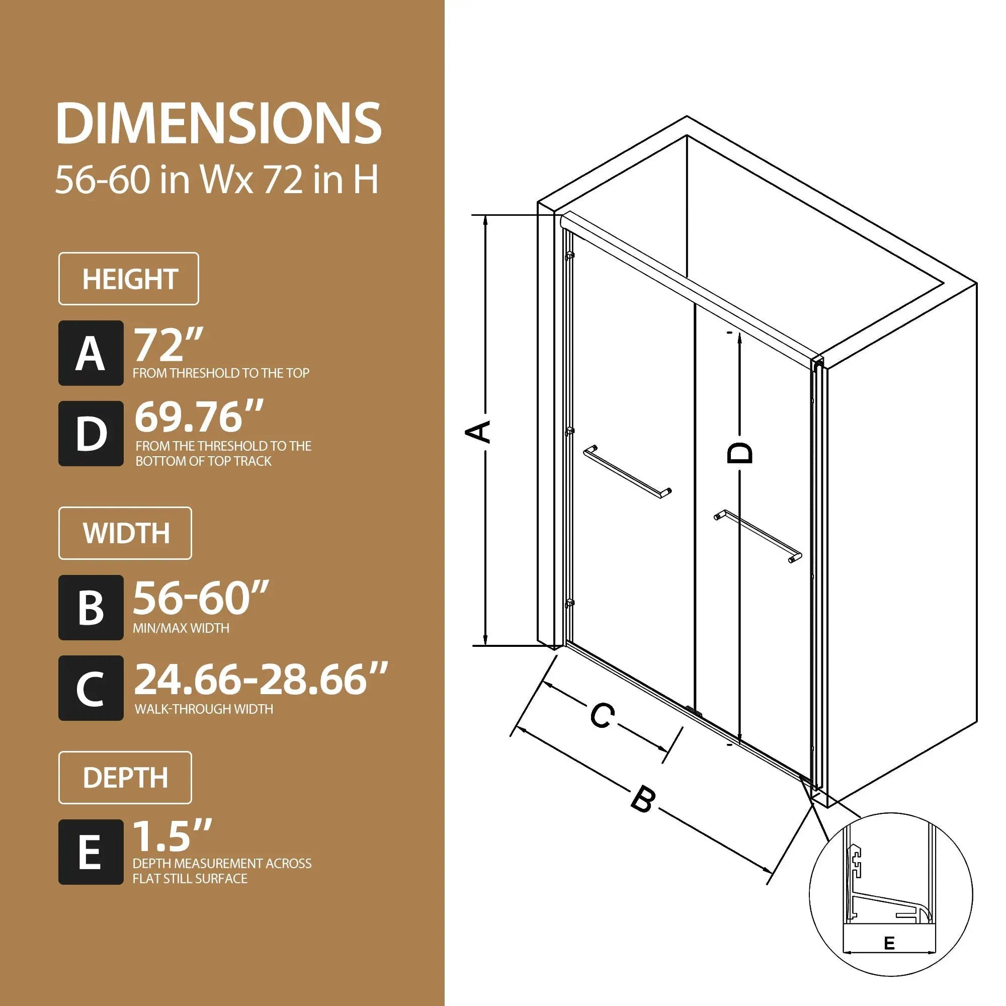 56"-60" W x 72" H Matte Shower Door by HouseOfZazla
