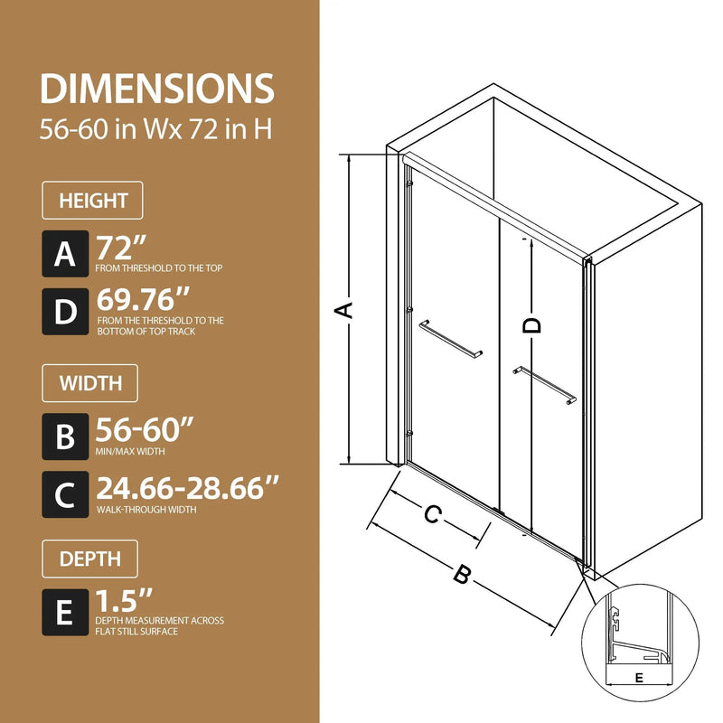 56"-60" W x 72" H Matte Shower Door by HouseOfZazla