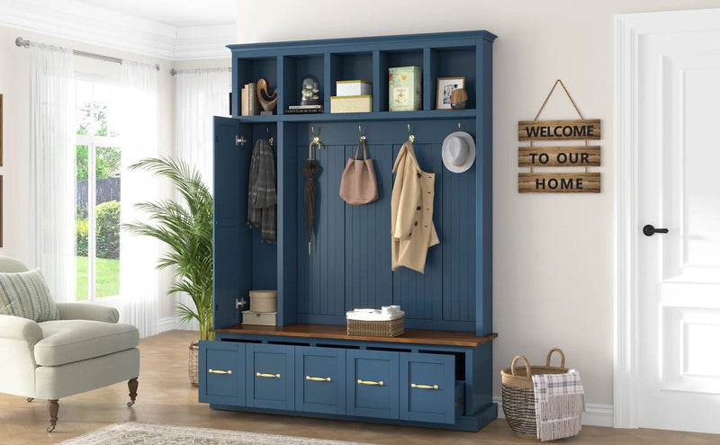 U-Can Entryway Hall Tree with Coat Hooks, Shoe Bench & Drawer Storage Cabinet by HouseOfZazla