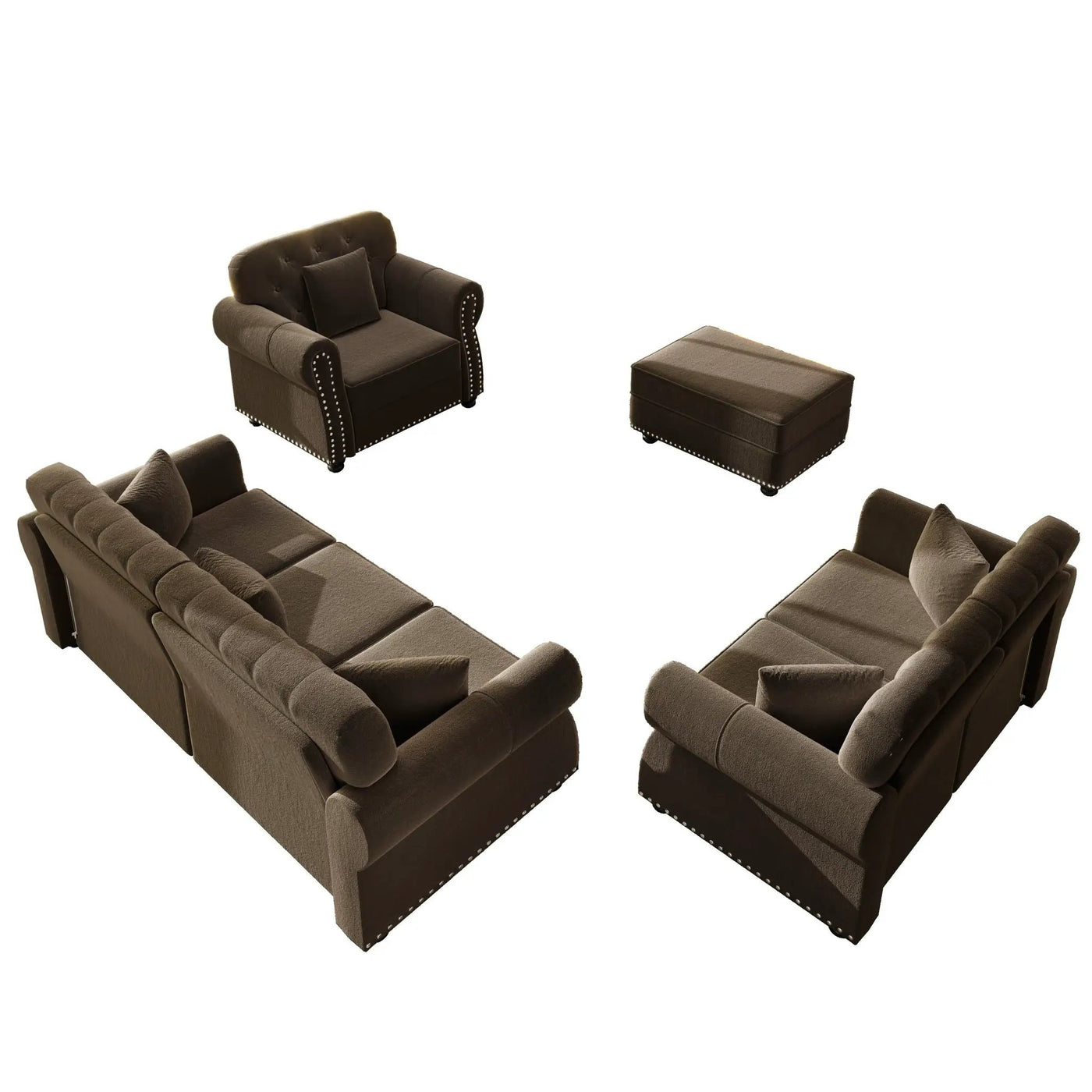 Upholstered Sofa Set With Nailhead Trim And Rolled Armrests, Includes Pillows by HouseOfZazla