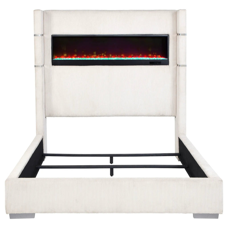 Tisdall Upholstered Queen Flame Visualizer Bed Cream by Unique Piece Furniture