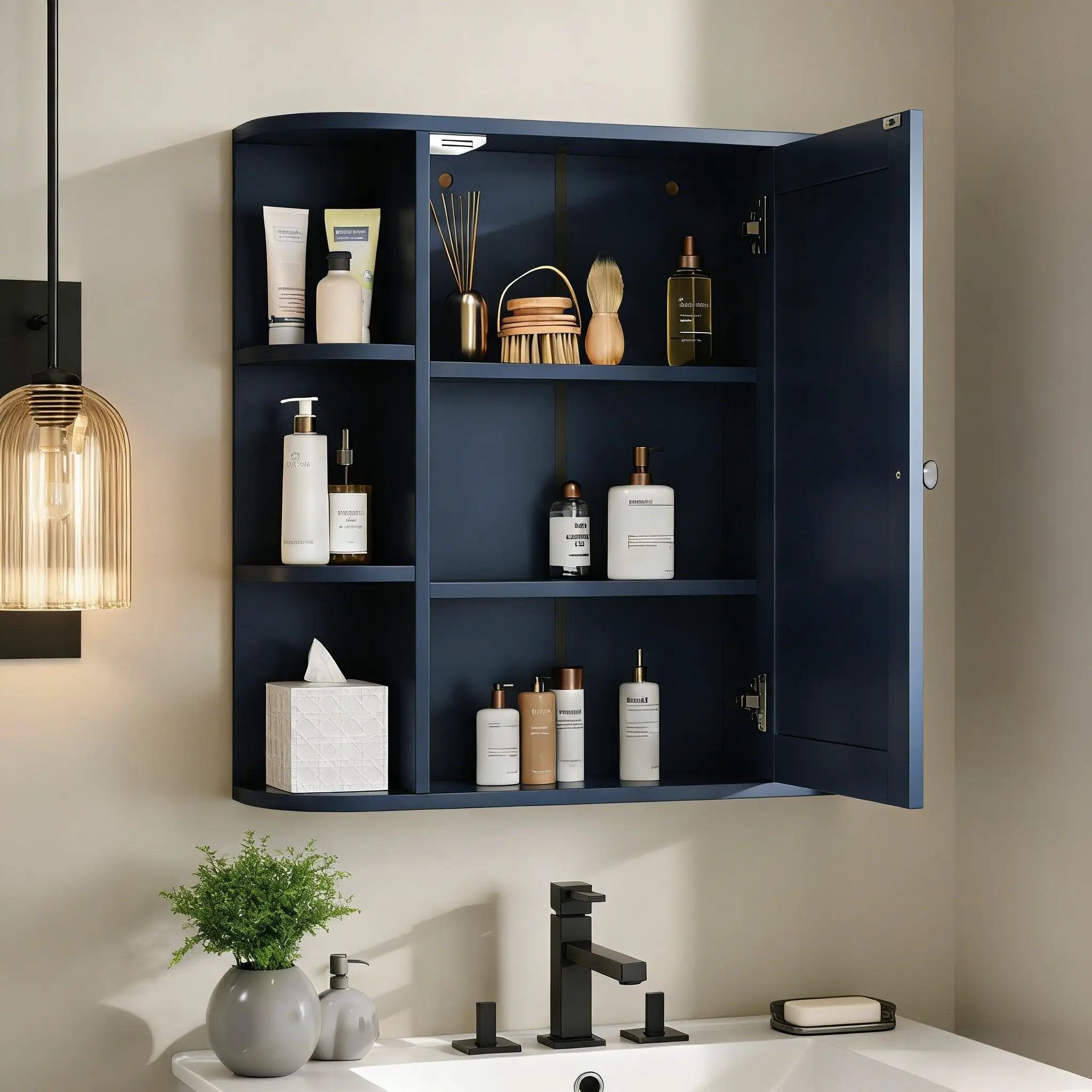 Bathroom Wall Storage Cabinet With Mirror And Adjustable Shelf, 6 Open Shelves by HouseOfZazla