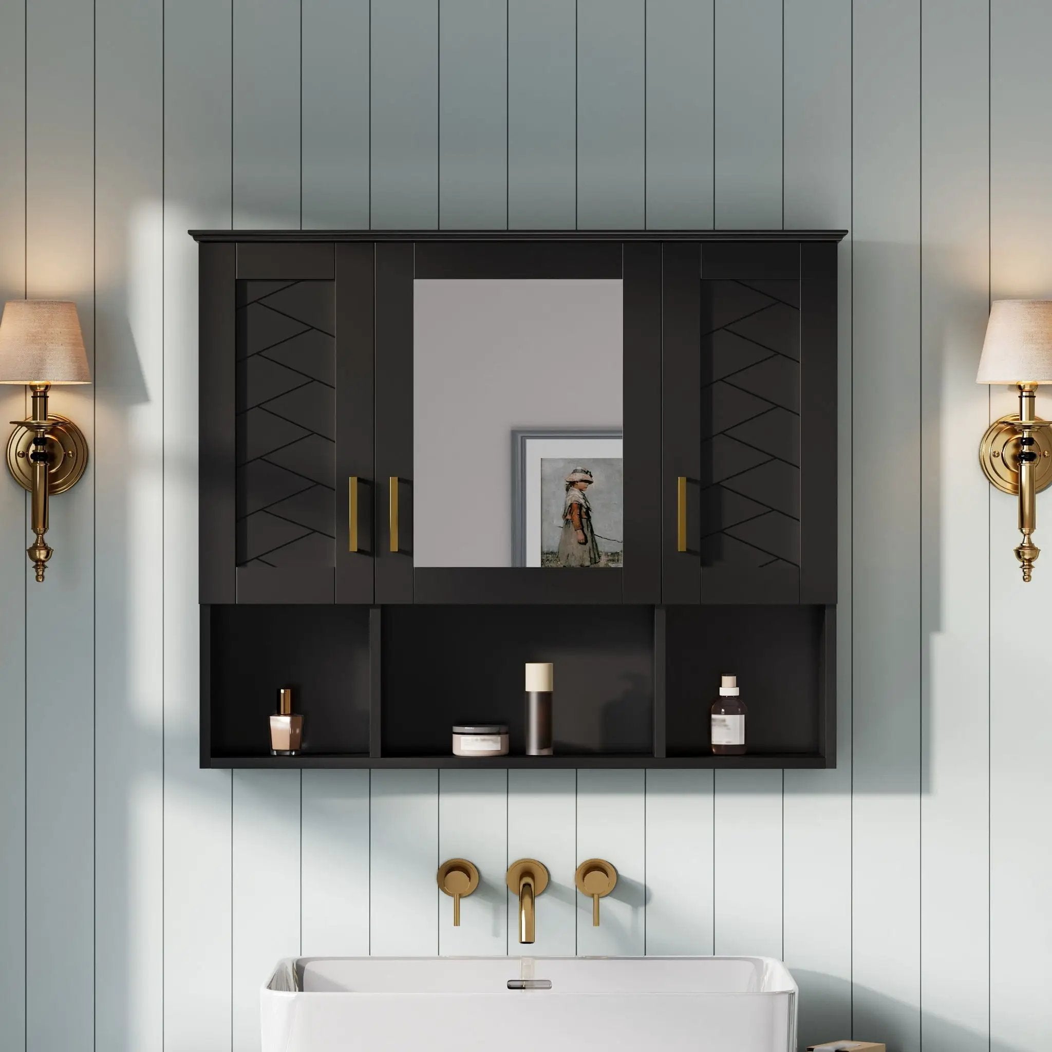 Modern Wall Mounted Medicine Cabinet With Adjustable Shelves, Soft Close Doors, High Define Mirror by Unique Piece Furniture
