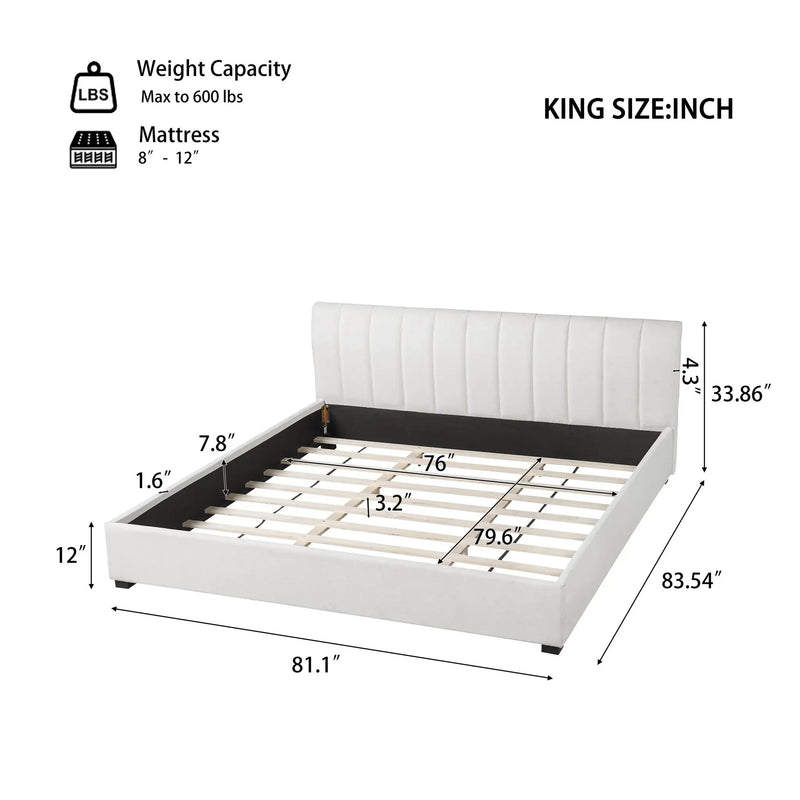 King Size Upholstered Bed Frame with Linen Blend Fabric by HouseOfZazla